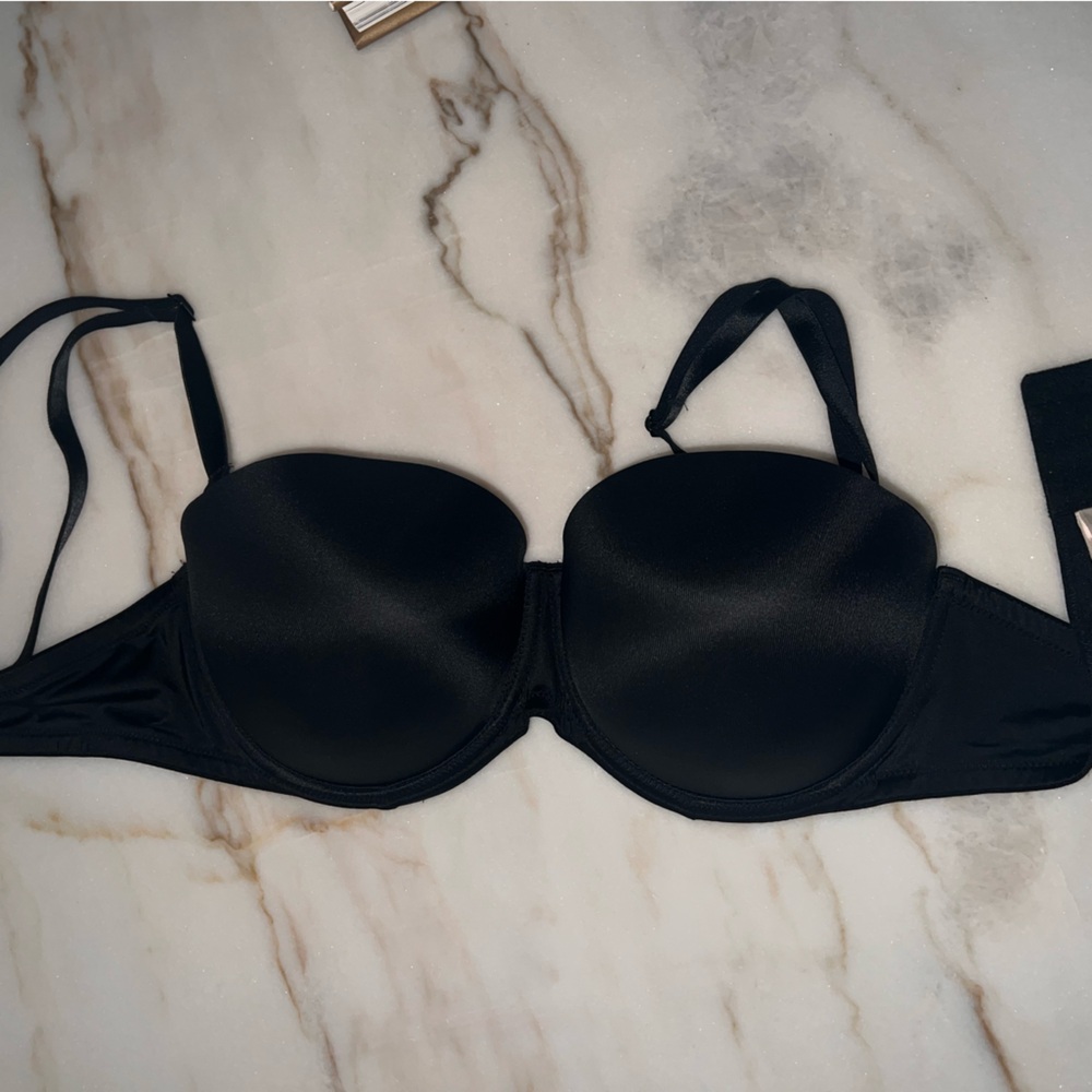 PINK Victoria's Secret Black Strapless Push-Up Bra